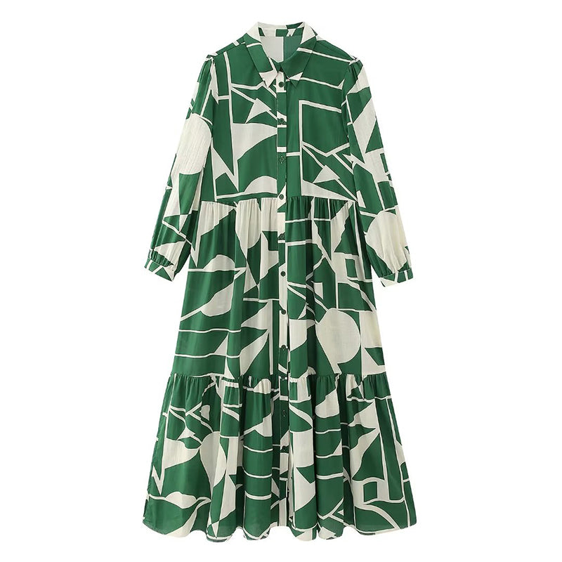 MIRA – Long Shirt Dress with Geometric Print