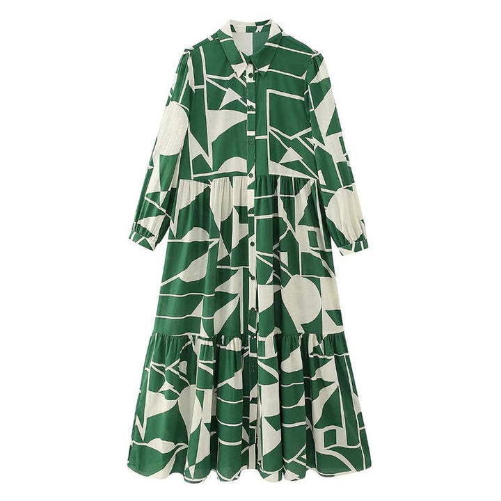 MIRA – Long Shirt Dress with Geometric Print