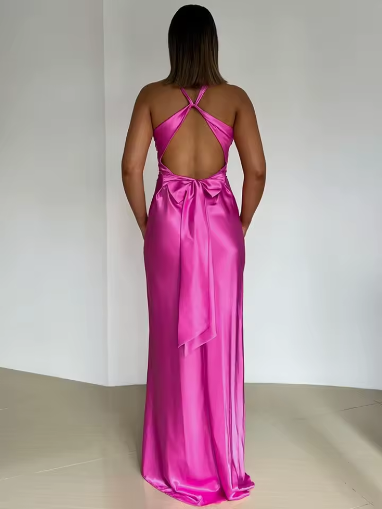 LUMINA – Satin Bow Back Maxi Dress