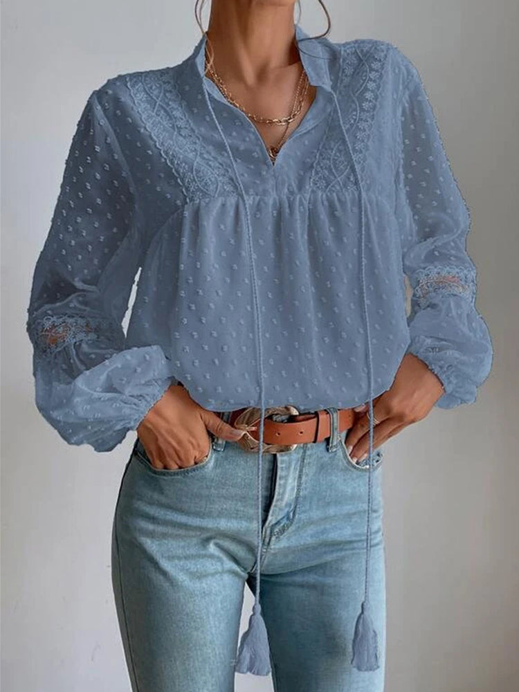 DELLA – Lace V-neck Blouse