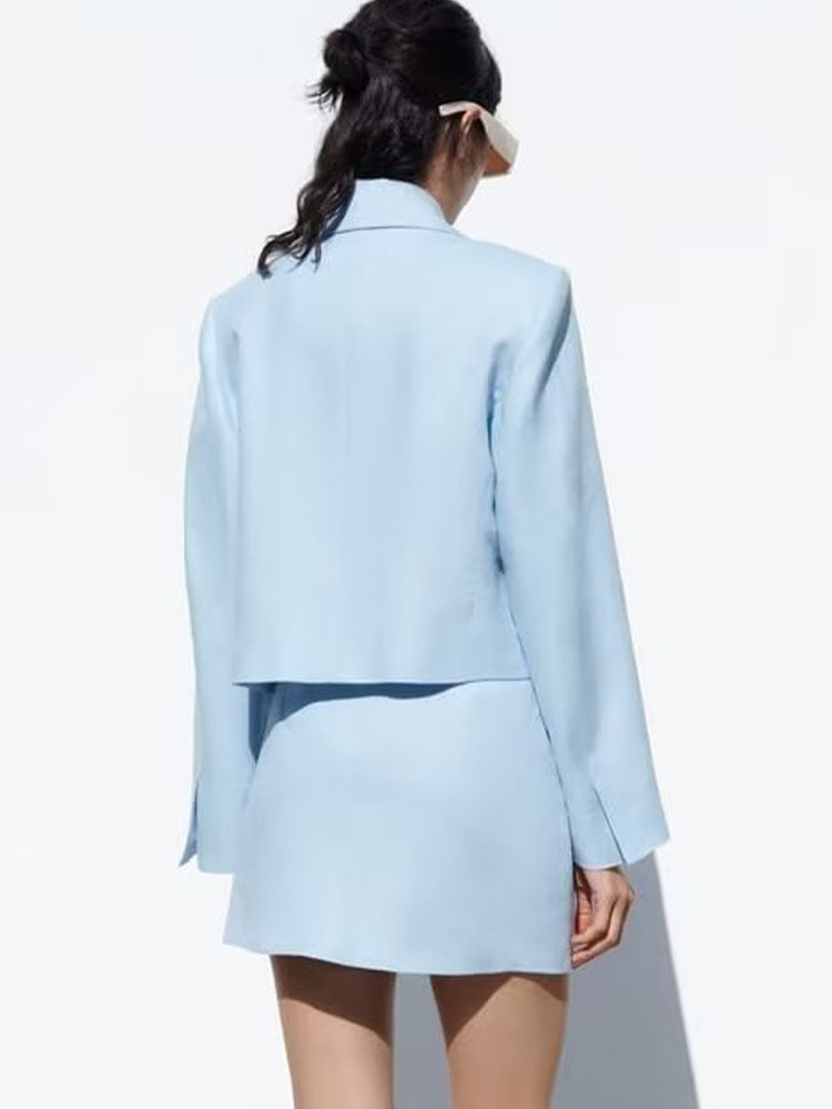 AZUMI – Women's Linen Crop Blazer & Skirt Set