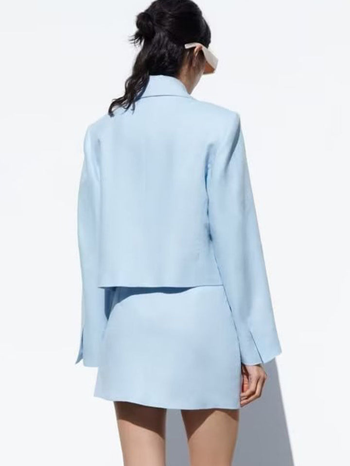 AZUMI – Women's Linen Crop Blazer & Skirt Set