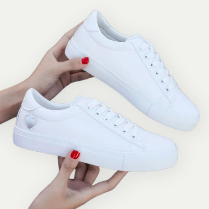 CUPIDO - Women's White Low-Top Sneakers with Heart Detail