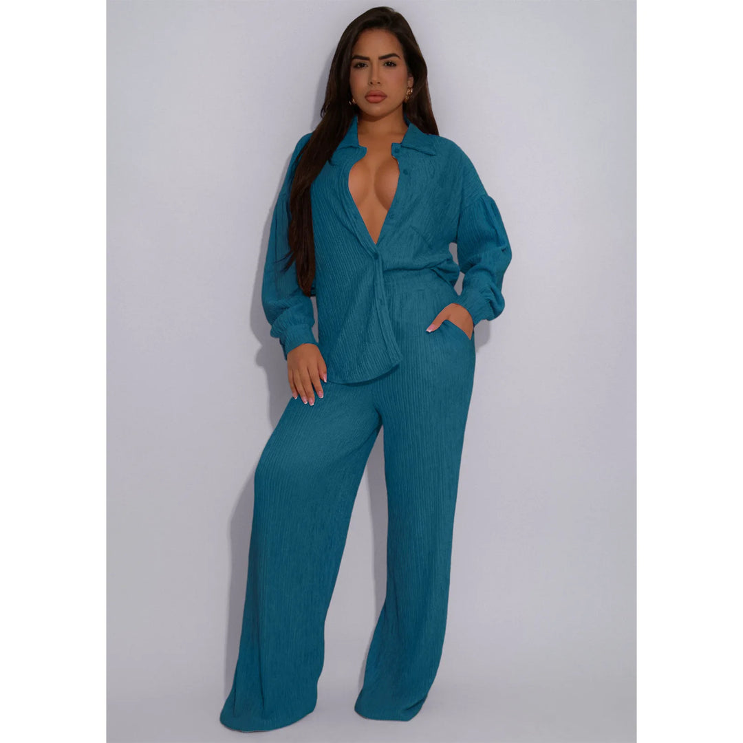 SHANI - Women’s Long Sleeve Wide Leg Lounge Set