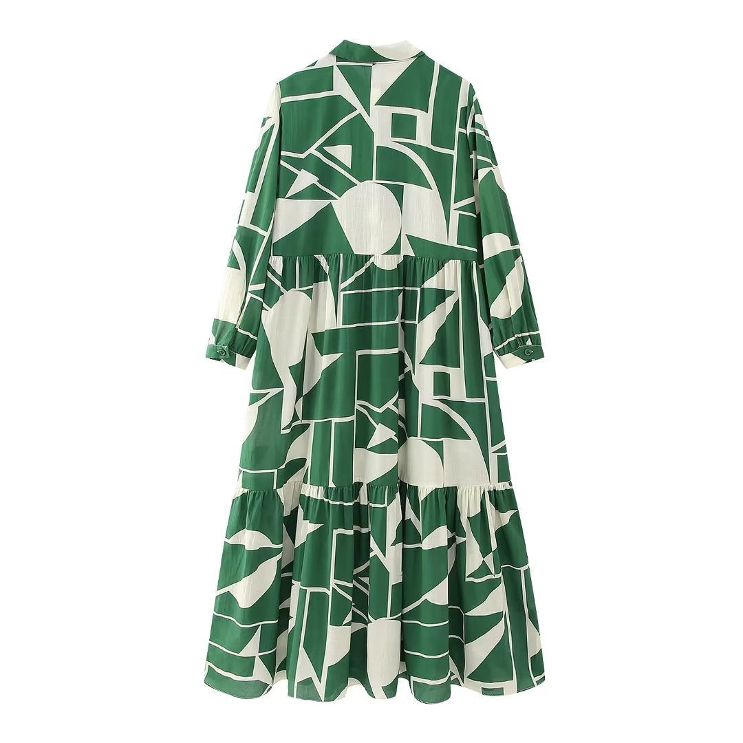MIRA – Long Shirt Dress with Geometric Print