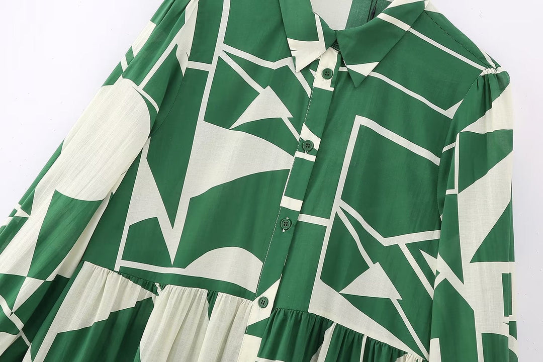 MIRA – Long Shirt Dress with Geometric Print