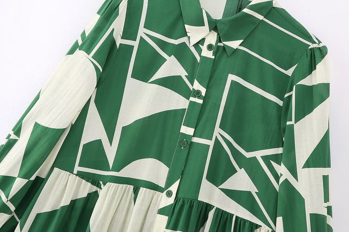 MIRA – Long Shirt Dress with Geometric Print