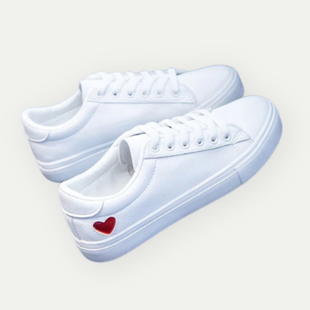 CUPIDO - Women's White Low-Top Sneakers with Heart Detail