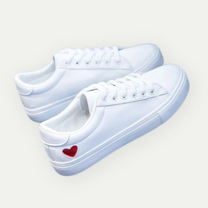 CUPIDO - Women's White Low-Top Sneakers with Heart Detail