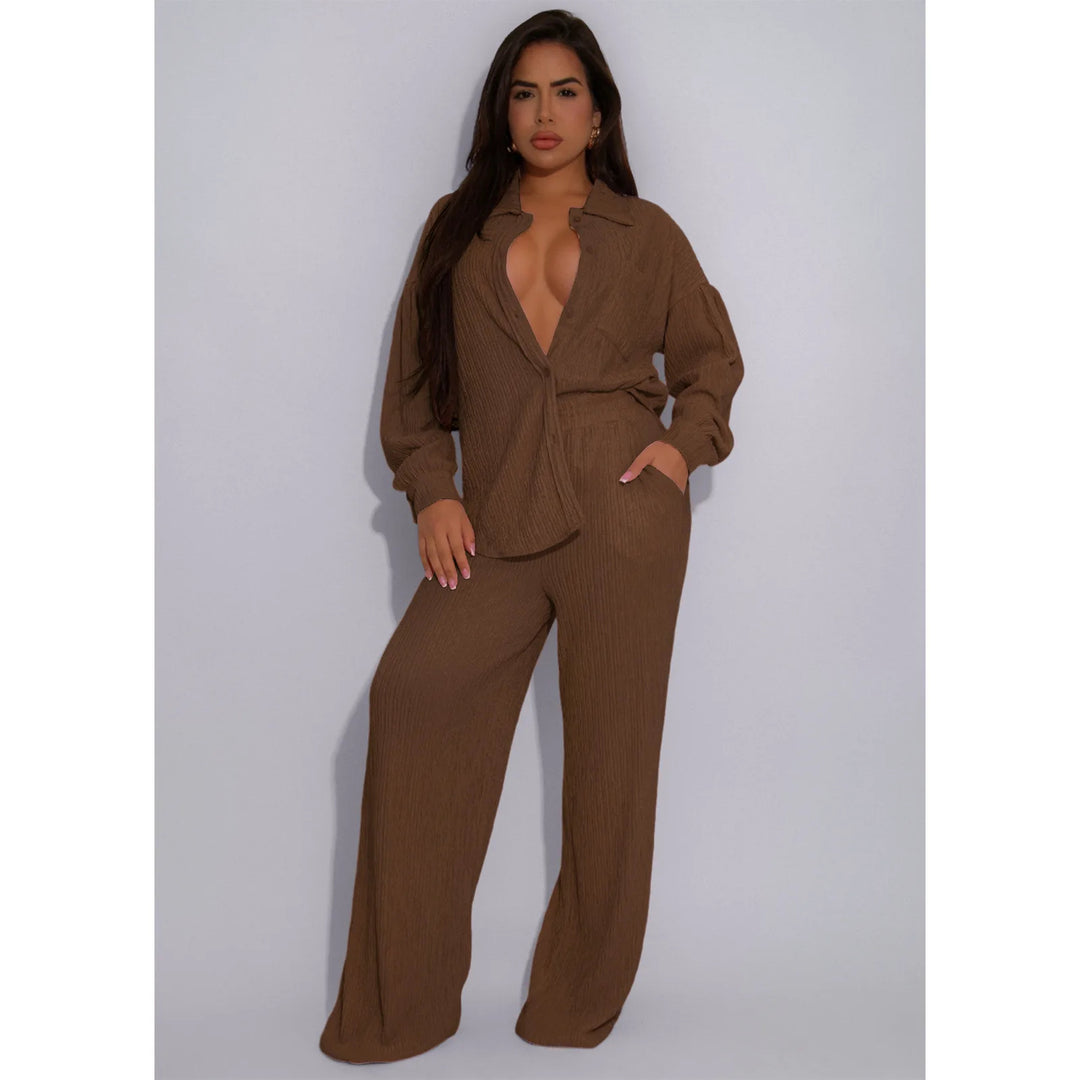 SHANI - Women’s Long Sleeve Wide Leg Lounge Set