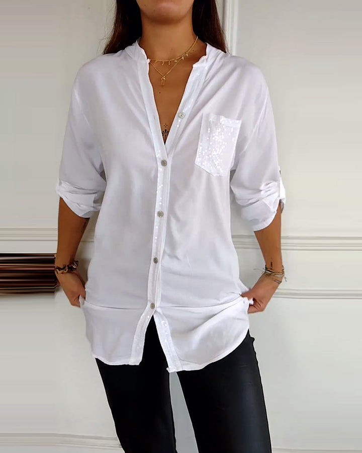 CYRA - Button-Up Shirt with Sequin Pocket