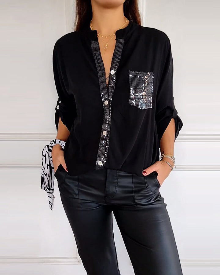 CYRA - Button-Up Shirt with Sequin Pocket