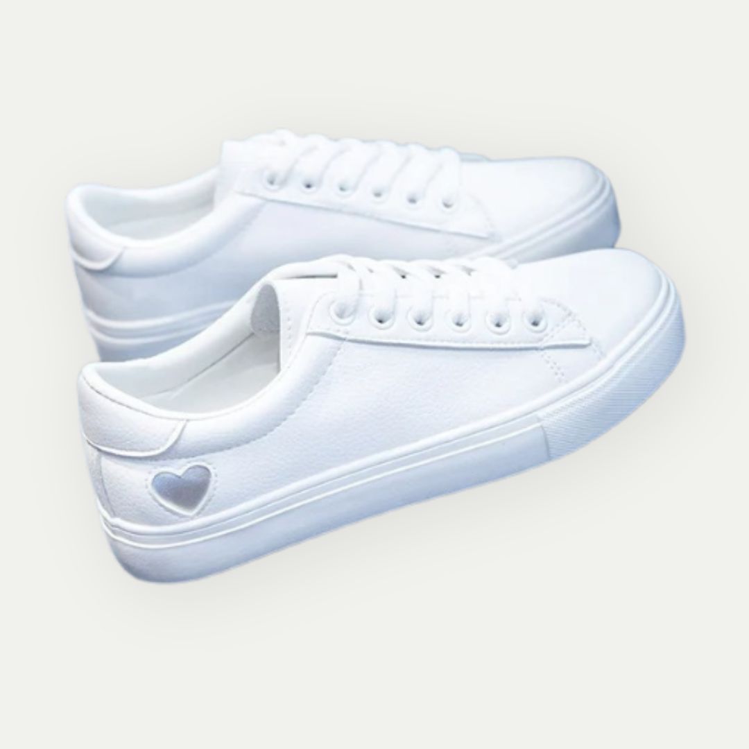 CUPIDO - Women's White Low-Top Sneakers with Heart Detail