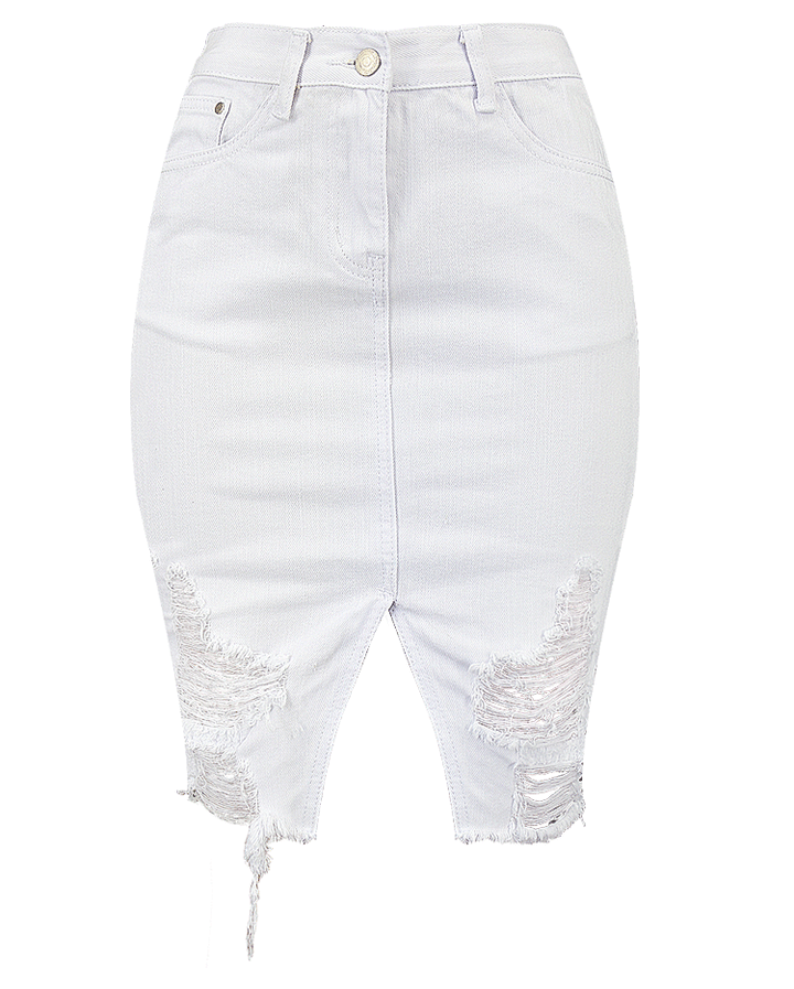 STELLA - White Distressed Denim Skirt