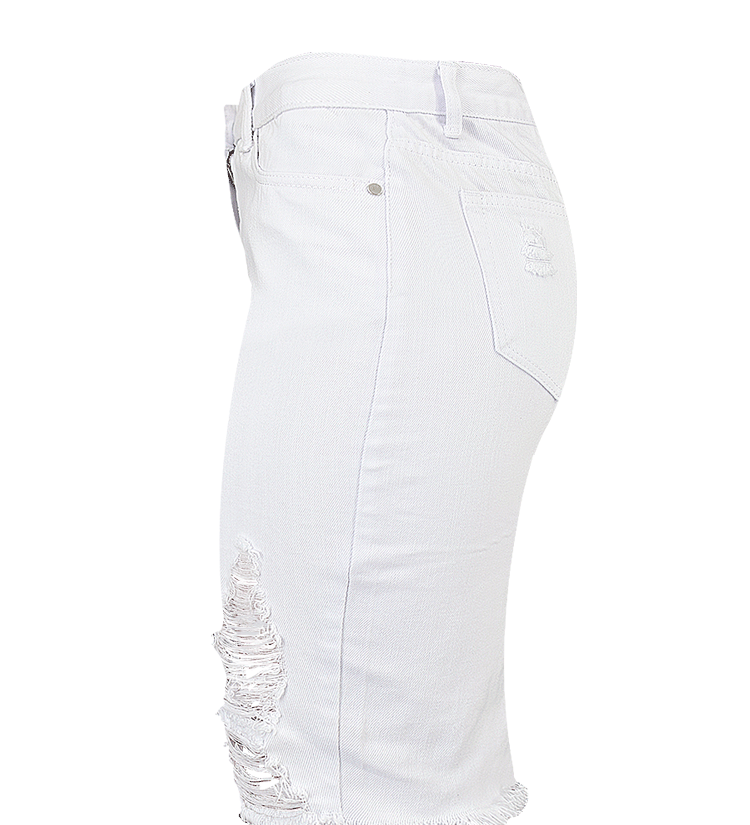 STELLA - White Distressed Denim Skirt