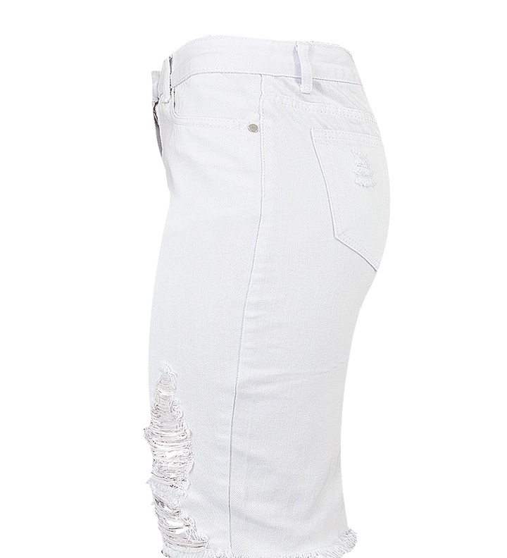 STELLA - White Distressed Denim Skirt