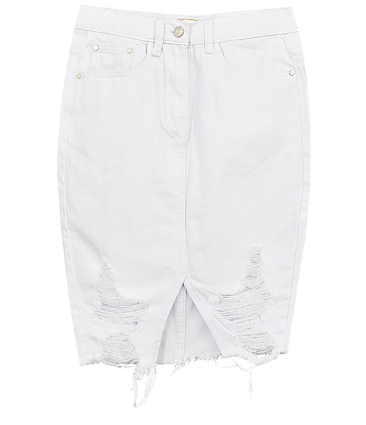 STELLA - White Distressed Denim Skirt