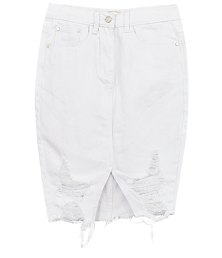 STELLA - White Distressed Denim Skirt