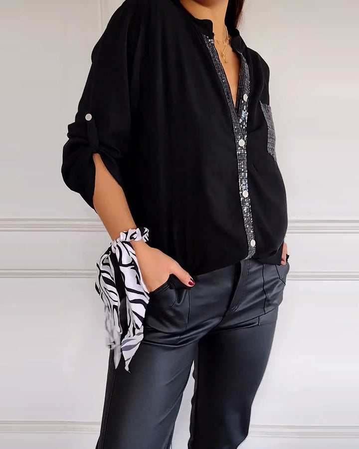 CYRA - Button-Up Shirt with Sequin Pocket