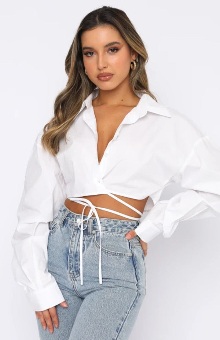 IVYI – Women's Tie-Front Cropped Shirt