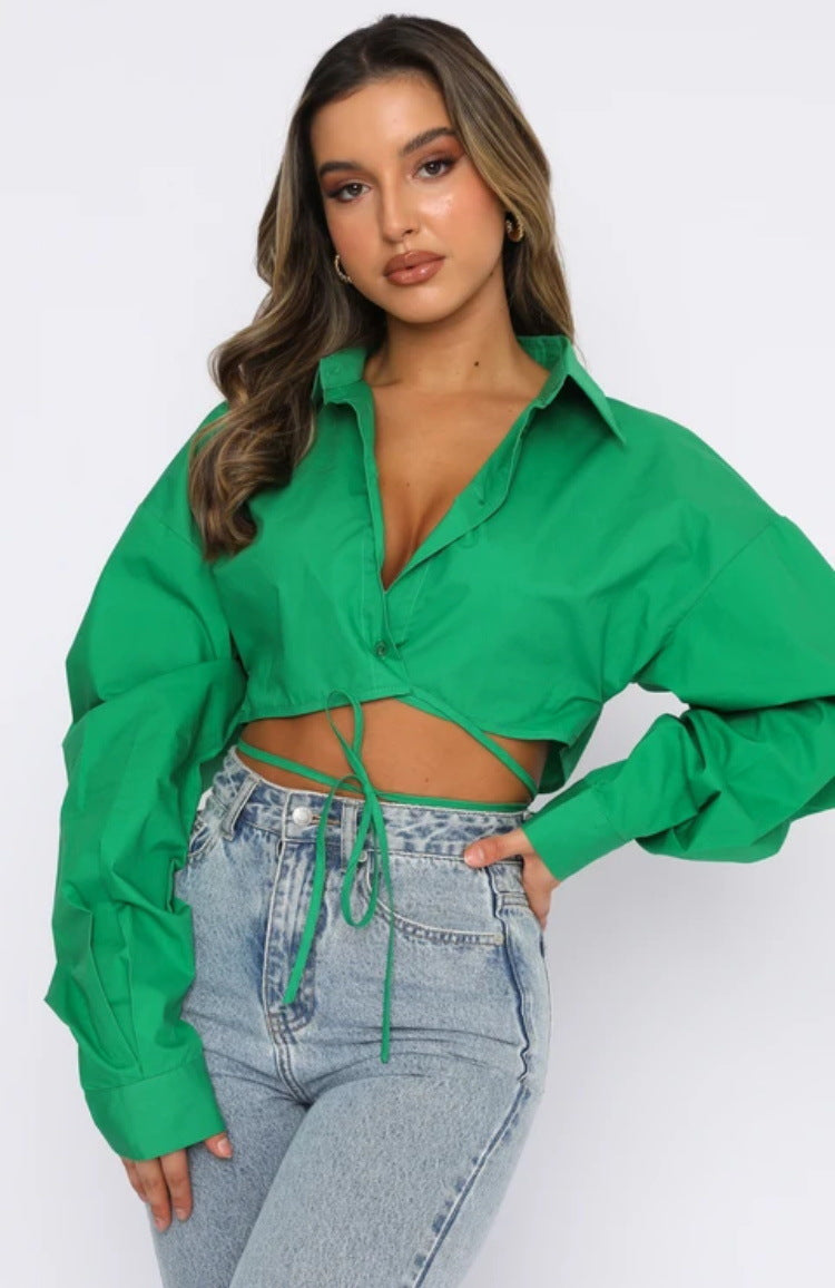IVYI – Women's Tie-Front Cropped Shirt