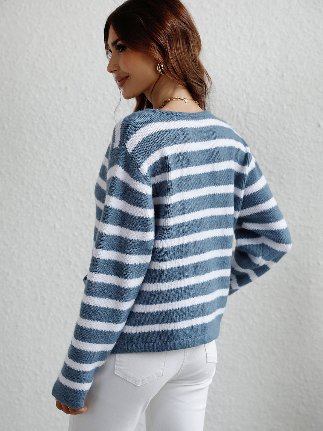 CRESSY - Women's Striped Button-Up Knit Cardigan