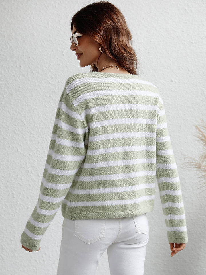CRESSY - Women's Striped Button-Up Knit Cardigan