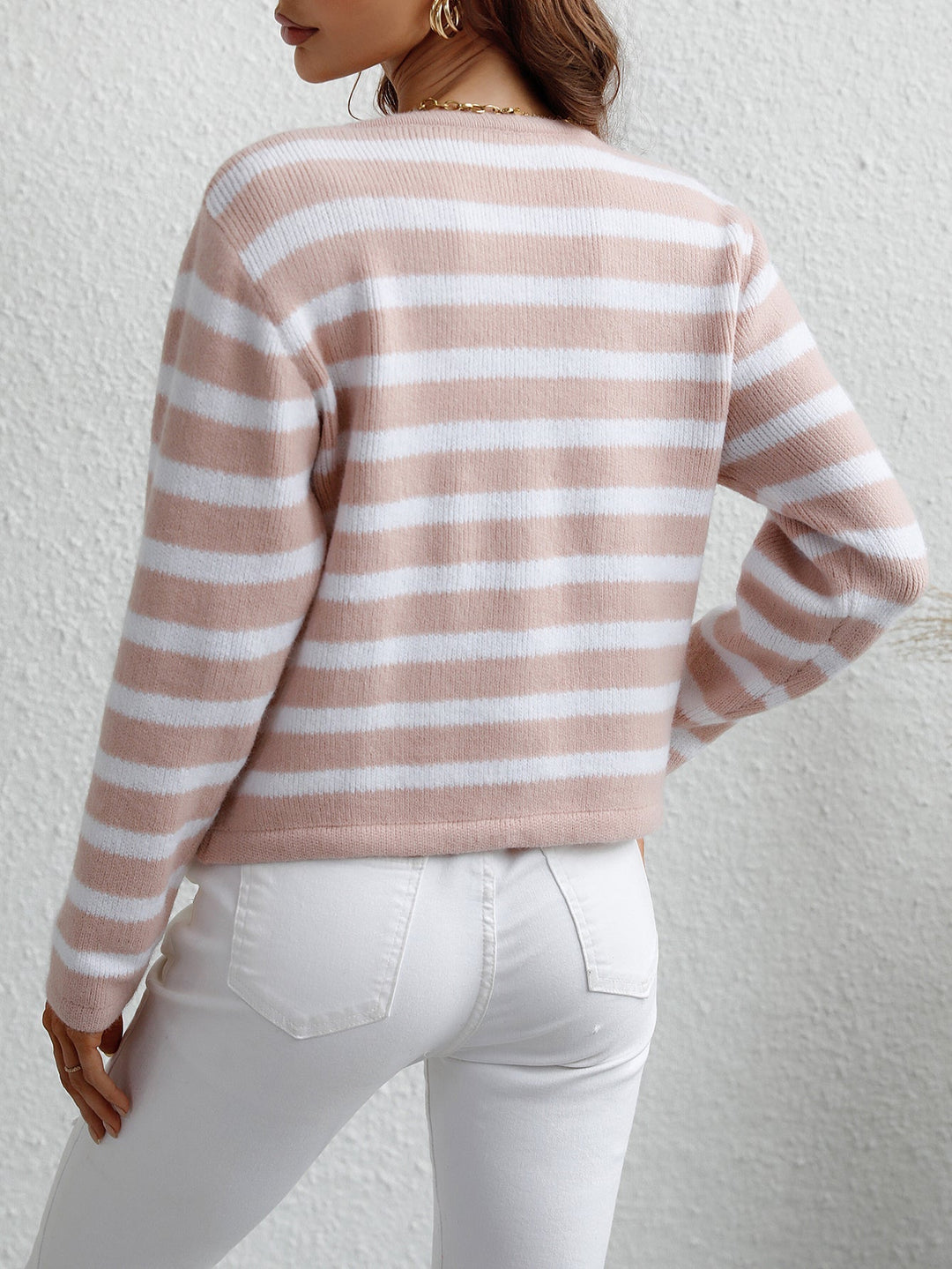 CRESSY - Women's Striped Button-Up Knit Cardigan