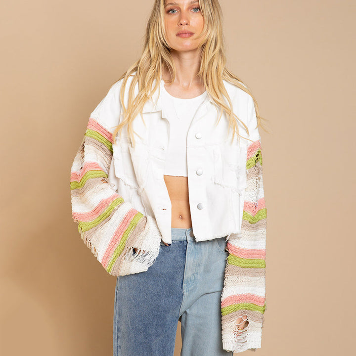 MIKONY - Women's Patchwork Knit Sleeve Cropped Jacket