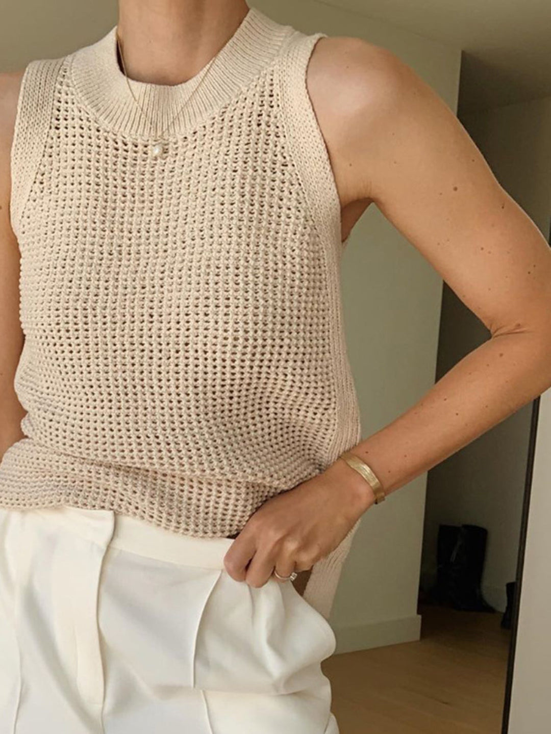 KORI - Relaxed Knit Sleeveless Textured Summer Top
