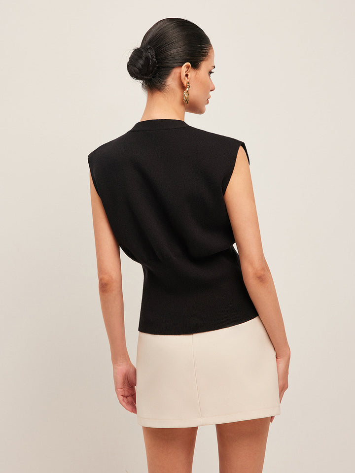 BAHARI - Elegant Deep-V Knit Vest Gold Accent