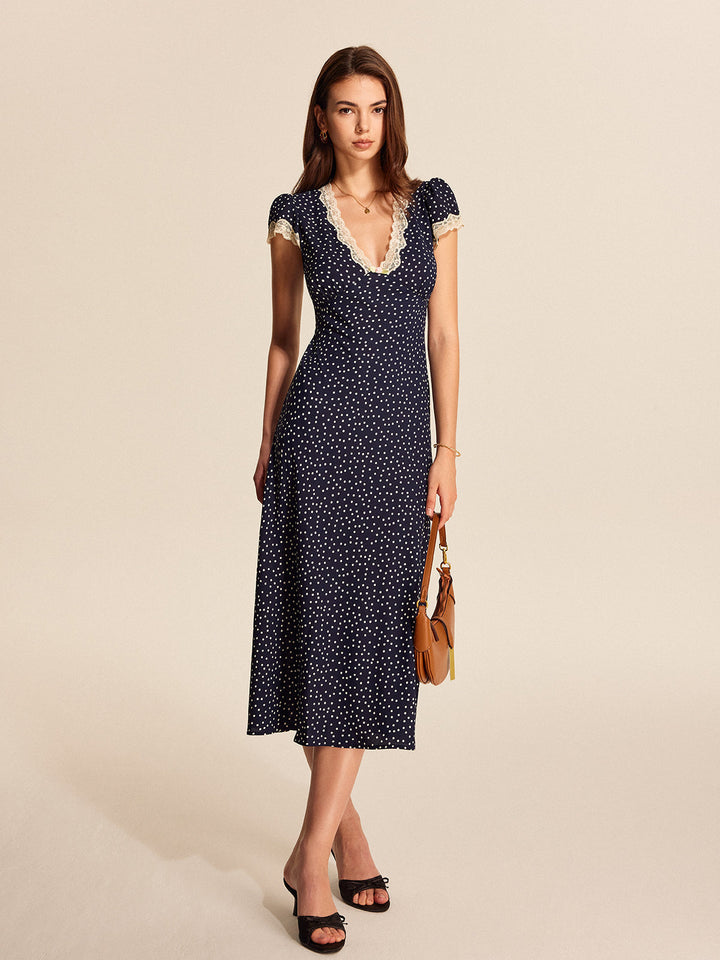 AMELIA - Vintage Polka Dot Lace Midi Dress