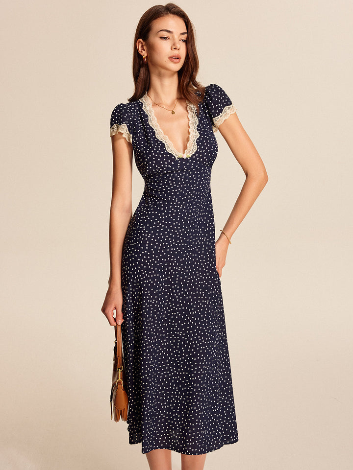 AMELIA - Vintage Polka Dot Lace Midi Dress