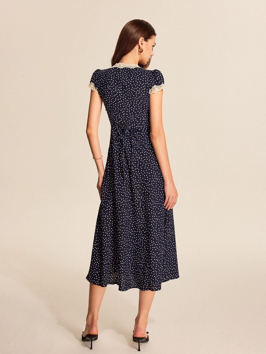 AMELIA - Vintage Polka Dot Lace Midi Dress