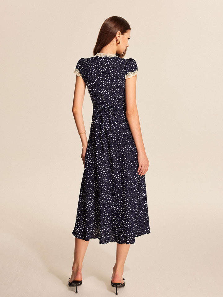 AMELIA - Vintage Polka Dot Lace Midi Dress