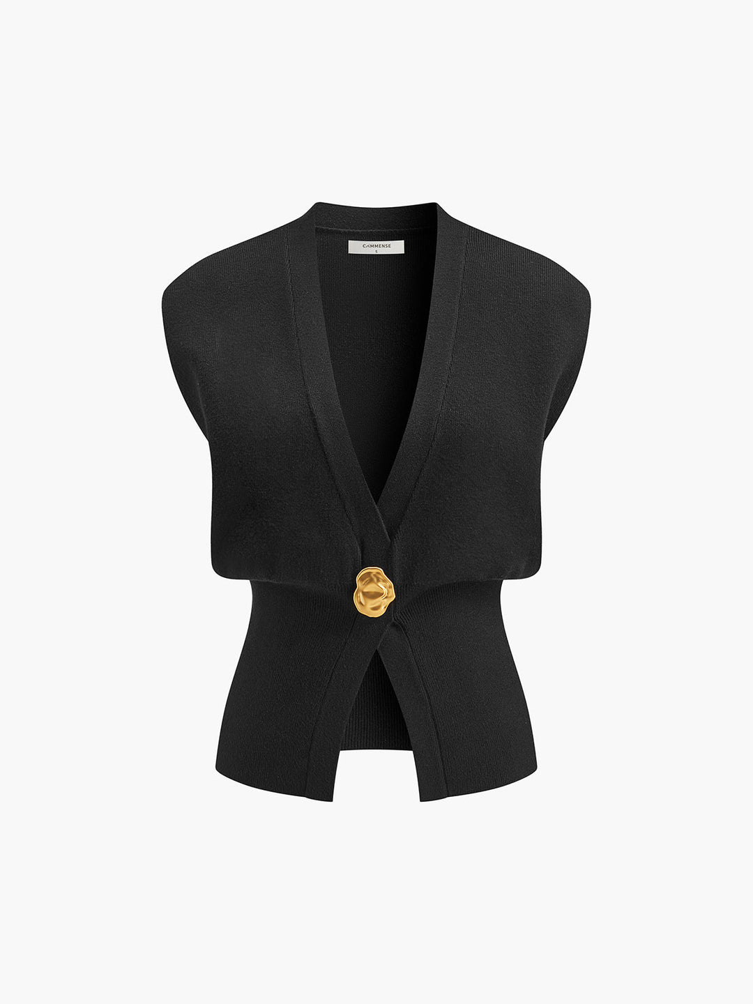 BAHARI - Elegant Deep-V Knit Vest Gold Accent