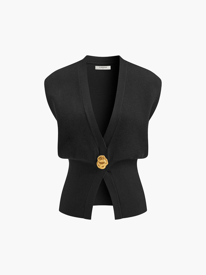 BAHARI - Elegant Deep-V Knit Vest Gold Accent