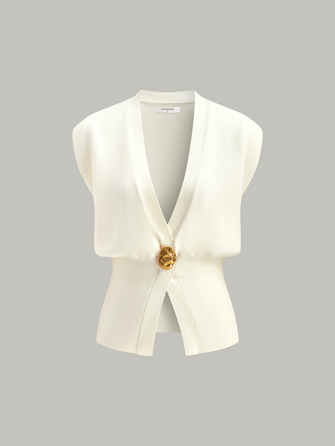 BAHARI - Elegant Deep-V Knit Vest Gold Accent