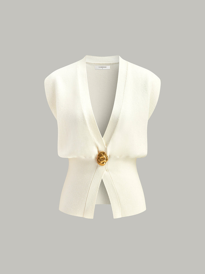 BAHARI - Elegant Deep-V Knit Vest Gold Accent