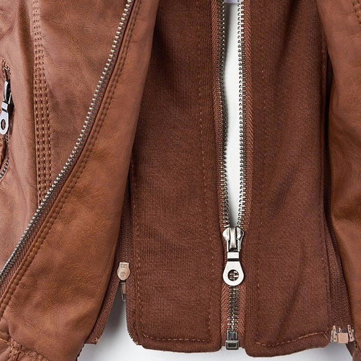 NORELLE – Vegan Leather Jacket With Detachable Hood