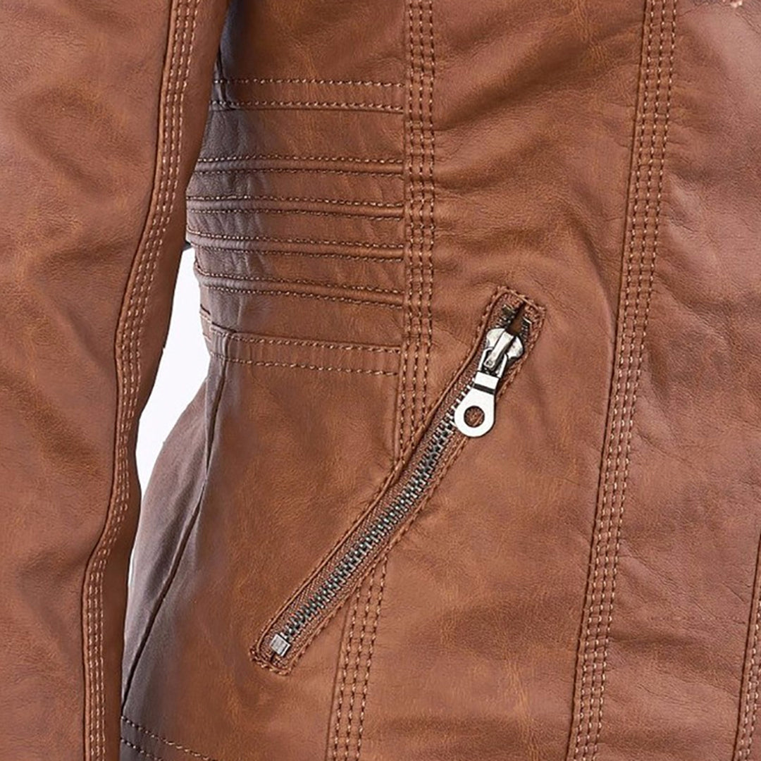 NORELLE – Vegan Leather Jacket With Detachable Hood