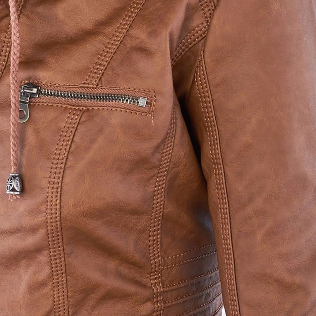 NORELLE – Vegan Leather Jacket With Detachable Hood