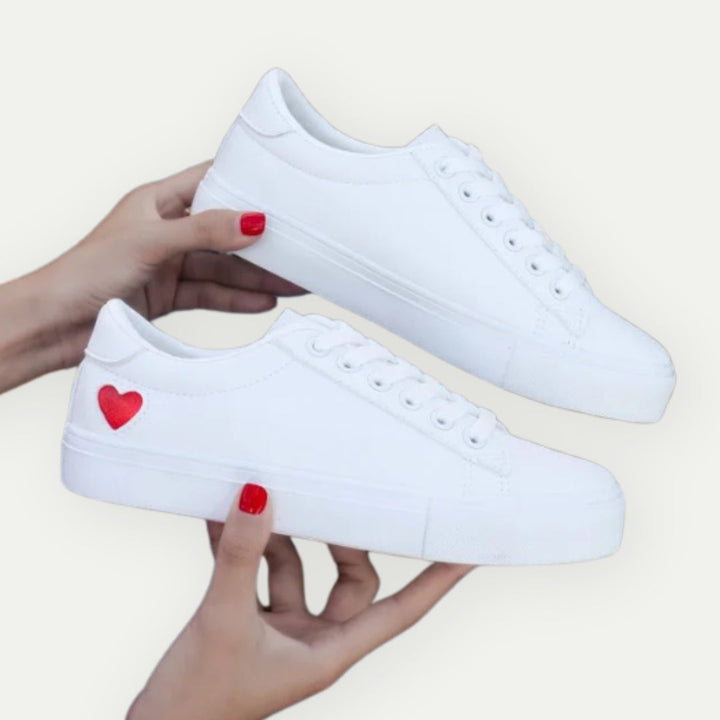 CUPIDO - Women's White Low-Top Sneakers with Heart Detail