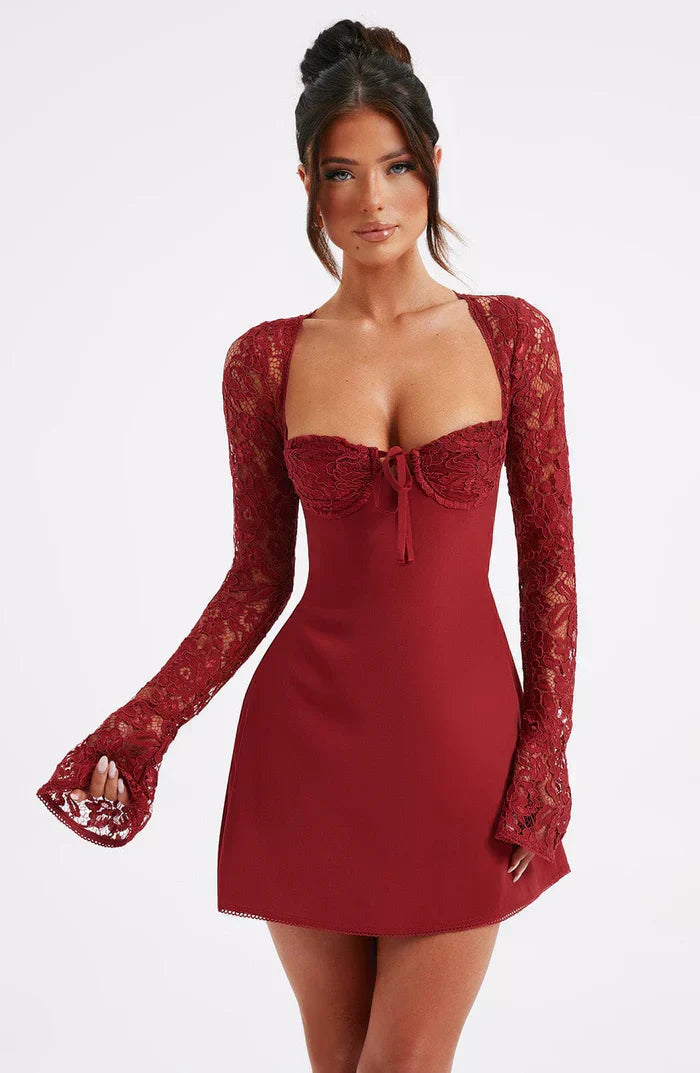 WREN - Lace Corset Long Sleeve Mini Dress