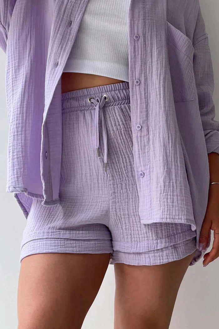 BRSHK - Women's Long Sleeve Top & Shorts Set