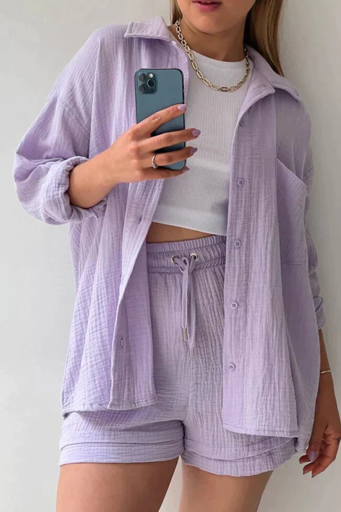 BRSHK - Women's Long Sleeve Top & Shorts Set