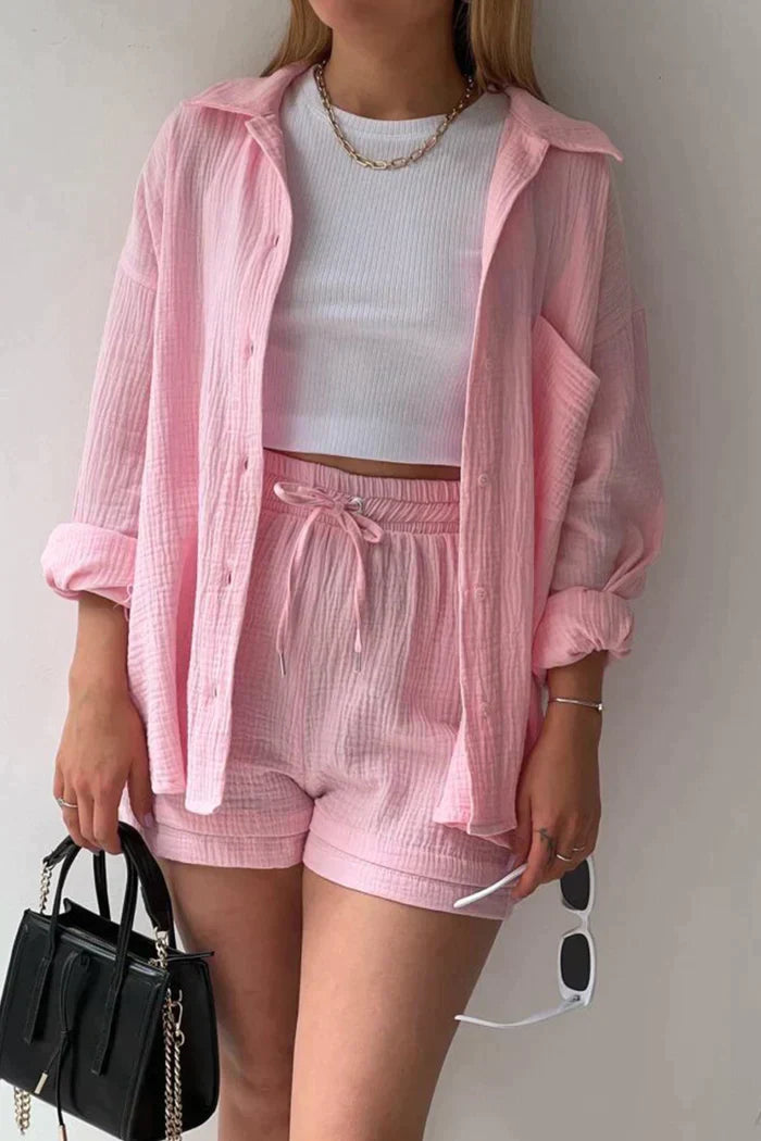 BRSHK - Women's Long Sleeve Top & Shorts Set