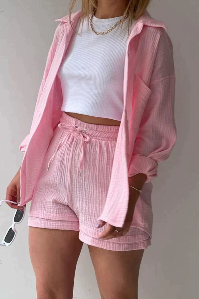 BRSHK - Women's Long Sleeve Top & Shorts Set