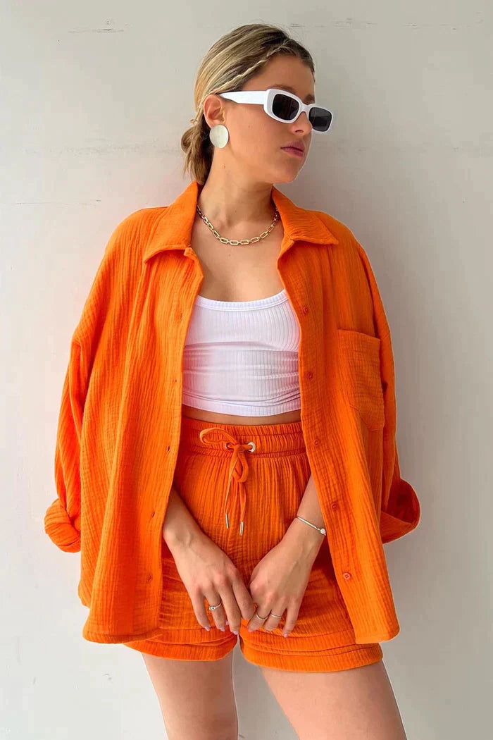 BRSHK - Women's Long Sleeve Top & Shorts Set