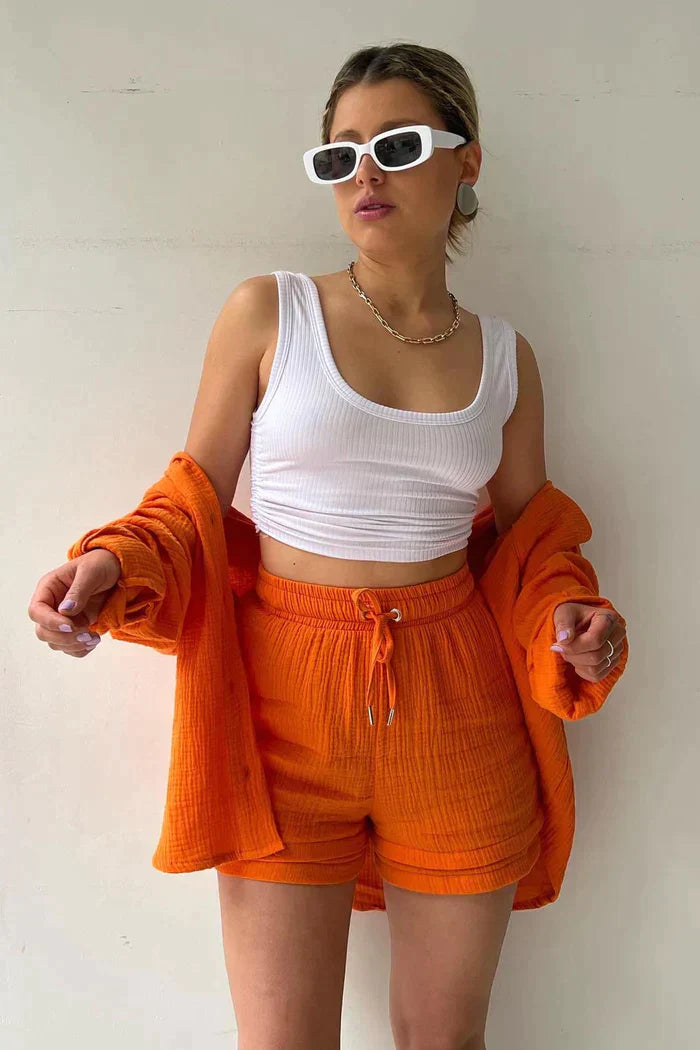 BRSHK - Women's Long Sleeve Top & Shorts Set